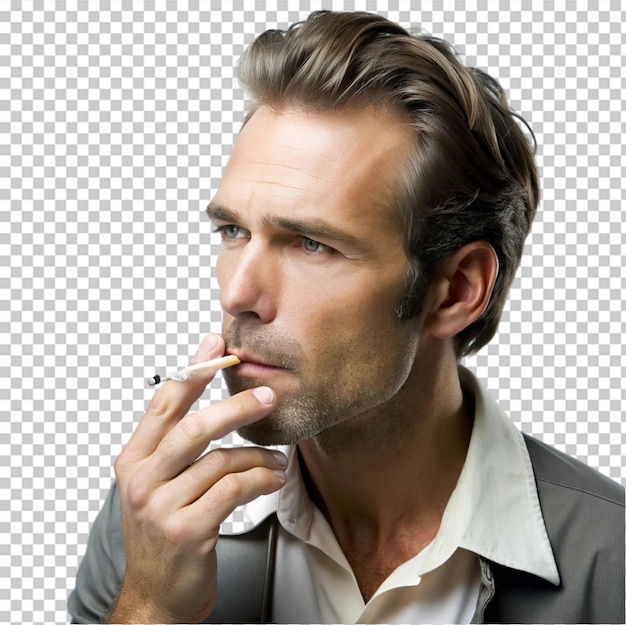 PSD man doing smoking isolated on transparent background