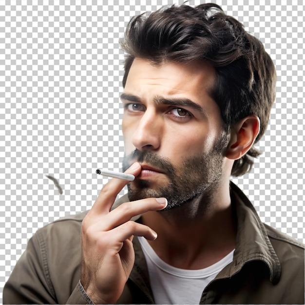 Man doing smoking isolated on transparent background