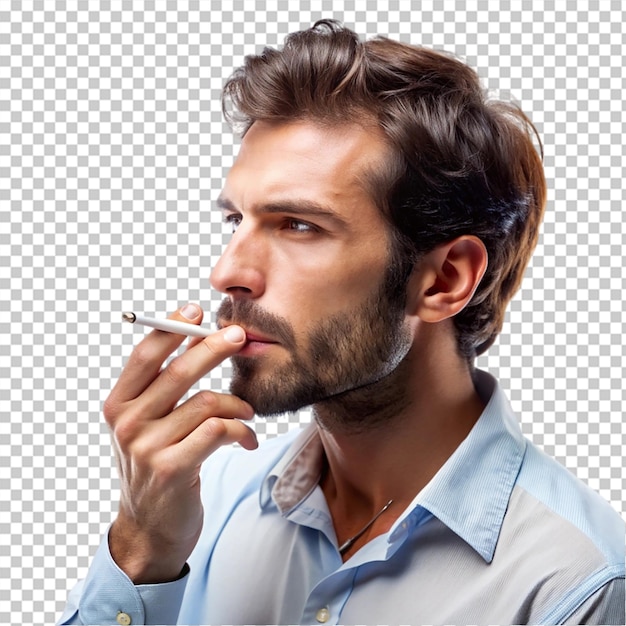 PSD man doing smoking isolated on transparent background