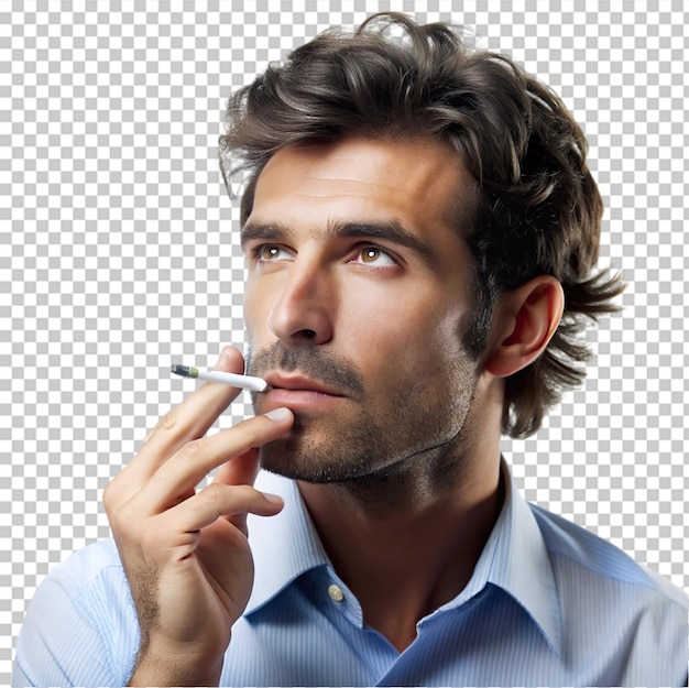 PSD man doing smoking isolated on transparent background