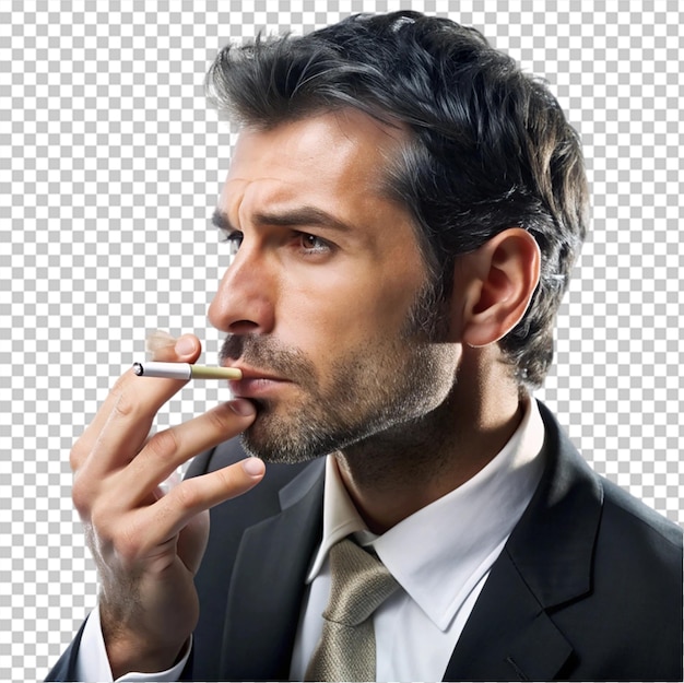 PSD man doing smoking isolated on transparent background