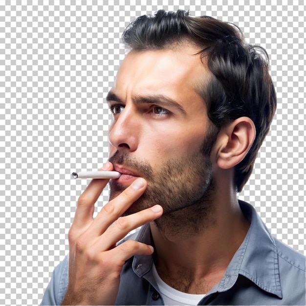 PSD man doing smoking isolated on transparent background