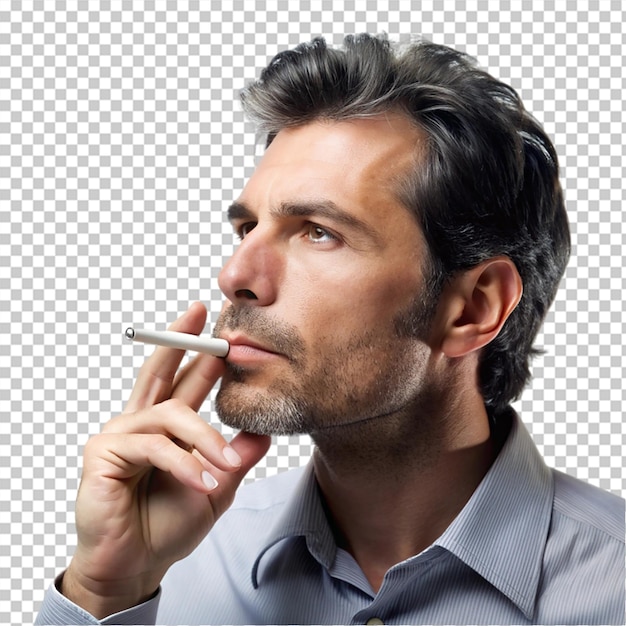 PSD man doing smoking isolated on transparent background