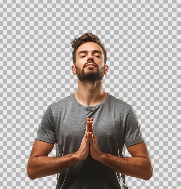 PSD a man doing yoga on isolated transparent background