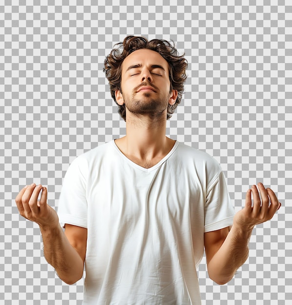 PSD a man doing yoga on isolated transparent background