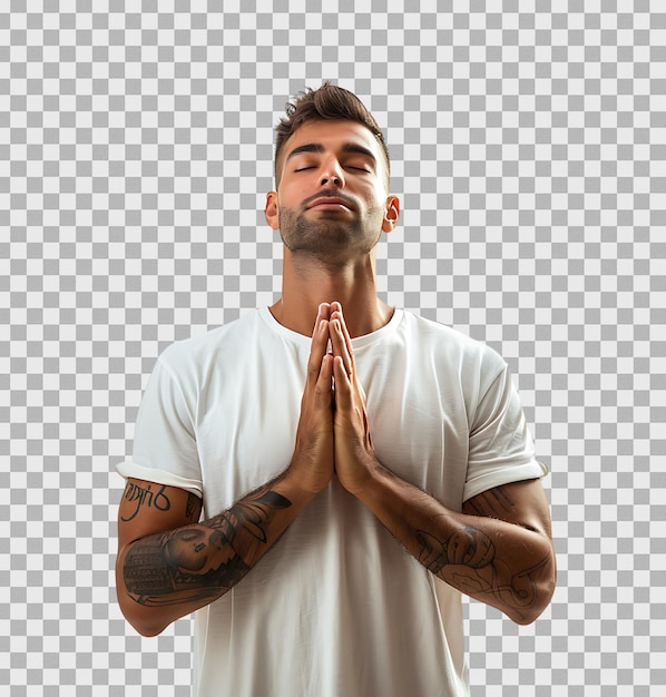 PSD a man doing yoga on isolated transparent background