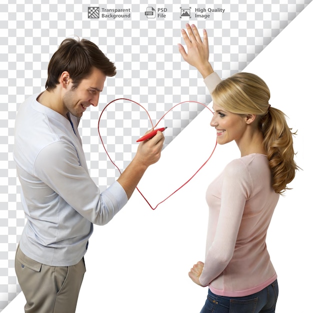 PSD man drawing a heart while woman watches