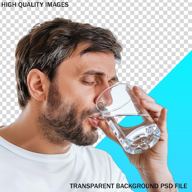 a man drinking water from a glass with a picture of a man drinking from it