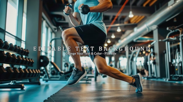 PSD man exercising with dumbbells in a gym