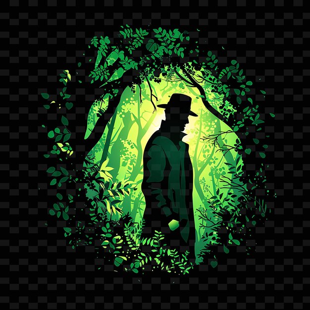 PSD a man in a forest with a hat on his head and a green background