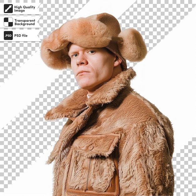 PSD a man in a fur coat and fur hat is shown with a photo of a man wearing a fur coat