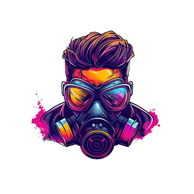 PSD man gas mask spray paint splatter