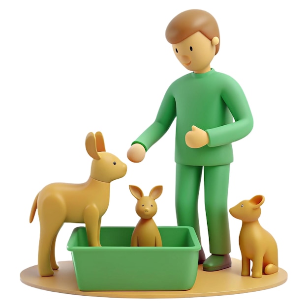 PSD a man in a green outfit with two dogs and a kangaroo in the tub