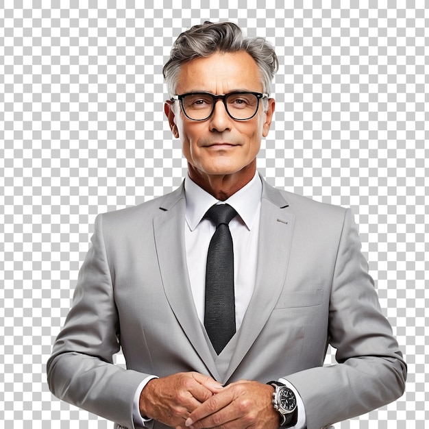 PSD a man in a grey suit with a red tie and a black shirt isolated on transparent background