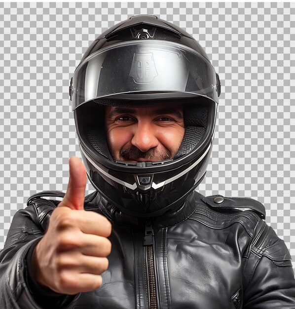 PSD a man in a helmet giving a thumbs up sign on isolated transparent background