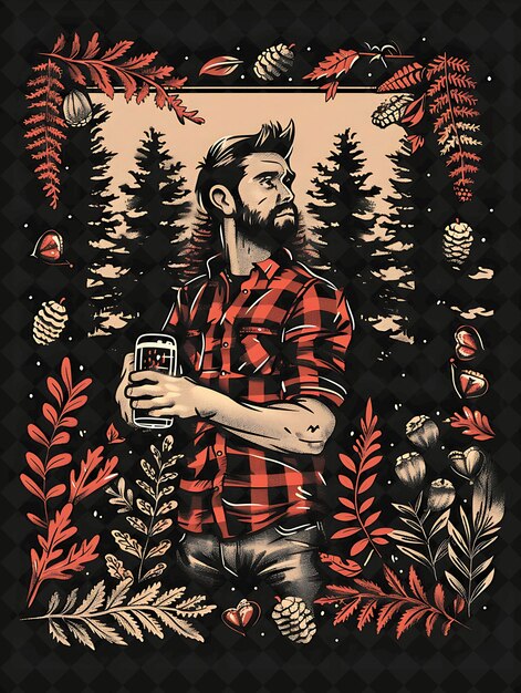 PSD man holding a beer with a forest landscape in the background flat illustration beer culture design