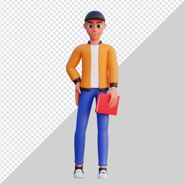 Man holding book 3d character illustration