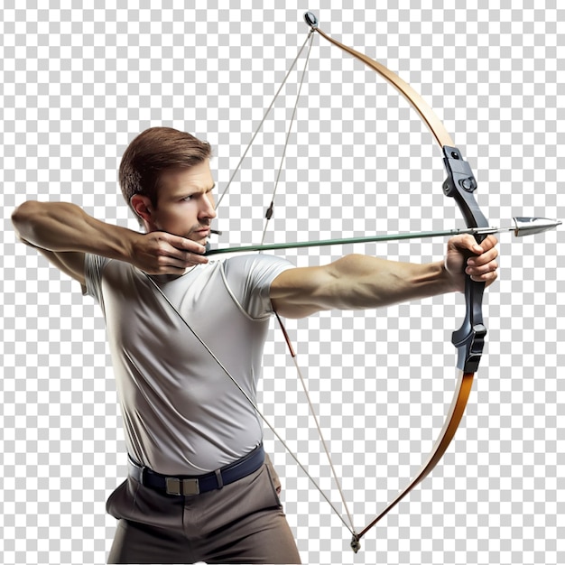 PSD a man holding a bow and arrow preparing to shoot on transparent background