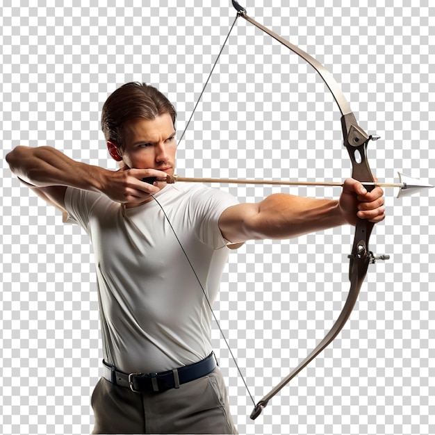 PSD a man holding a bow and arrow preparing to shoot on transparent background