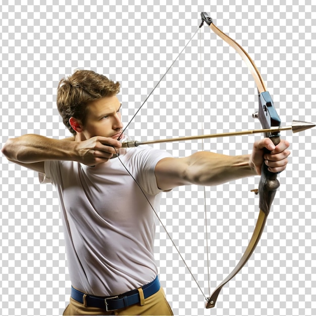 PSD a man holding a bow and arrow preparing to shoot on transparent background