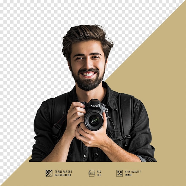 a man holding a camera without background HD quality