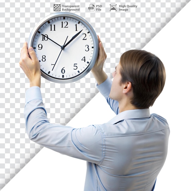 PSD man holding clock emphasizing time management and punctuality