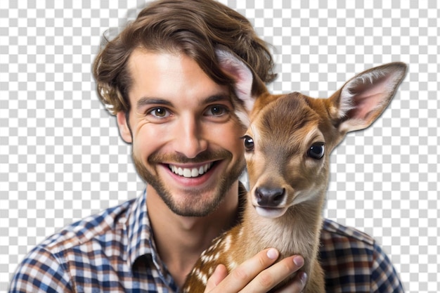 PSD a man holding a deer and a picture of a deer