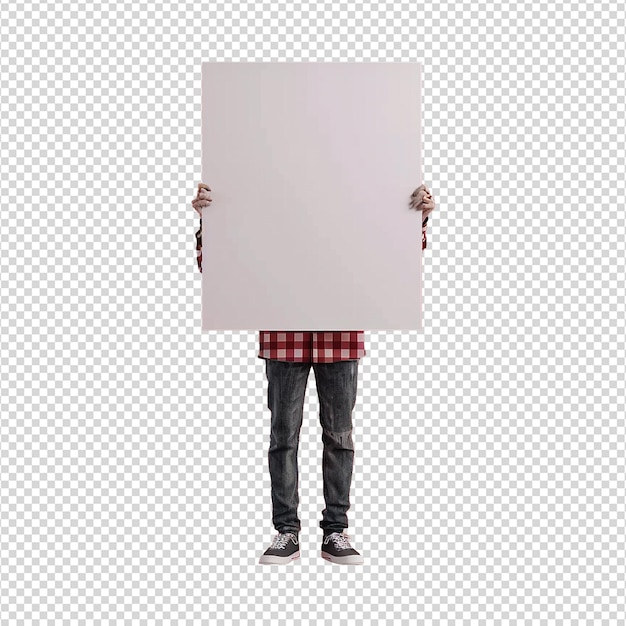 Man holding an empty placard isolated on transparent background png