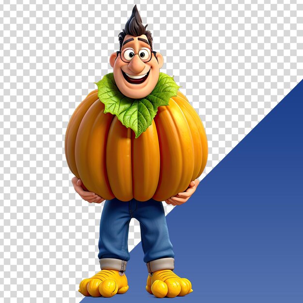 a man holding a pumpkin that has a face on it