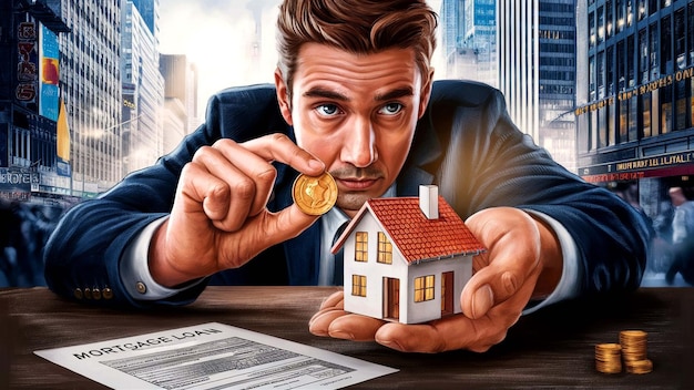 a man is holding a coin that says  the house is a real estate