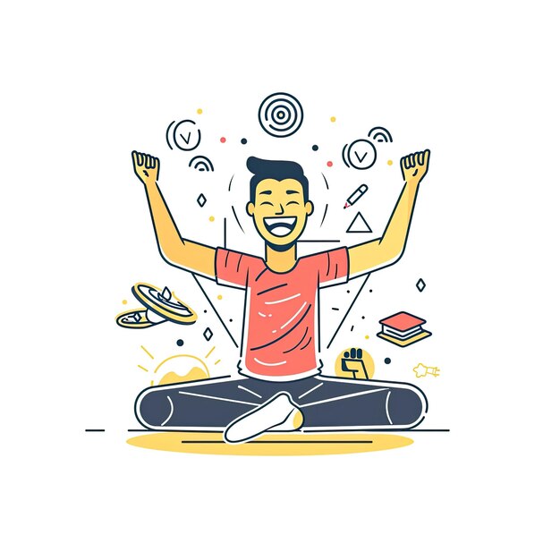 PSD a man is shown happily in a flat design cartoon illustration