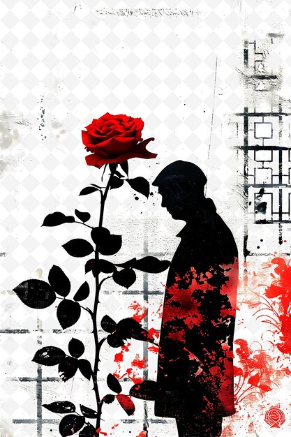 PSD a man is standing next to a rose that has the word quot call quot on it