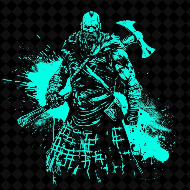 a man in a kilt with a sword and a gun in his hand