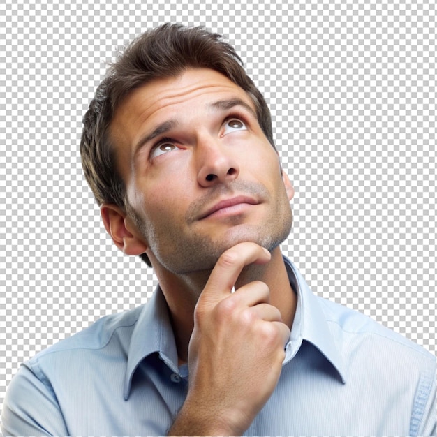 PSD man looking up with thinking face