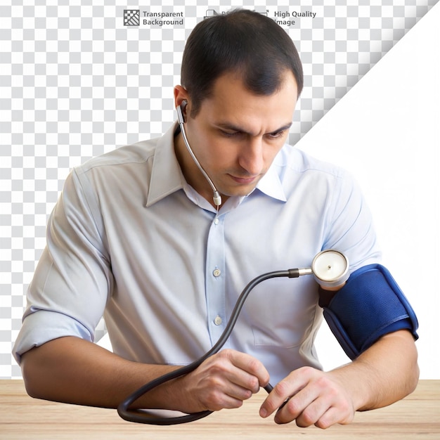 PSD man measuring blood pressure with a sphygmomanometer monitoring health