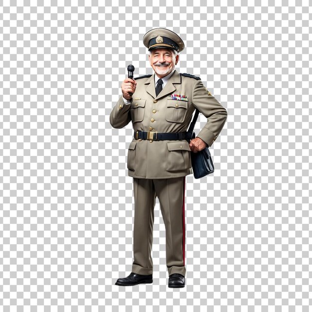 PSD a man in a military uniform stands in front of a crosssection