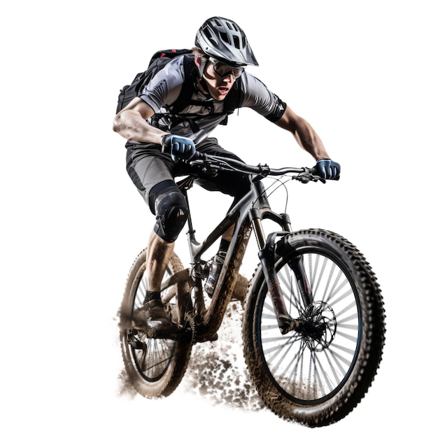 Man on a mountain bike in motion on white background ai generated image