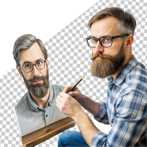 A man painting a picture of a man in a shirt