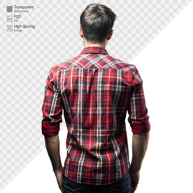 Man in plaid shirt on transparent background from back view