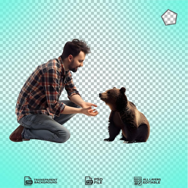 PSD a man playing with baby bear isolated on transparent background