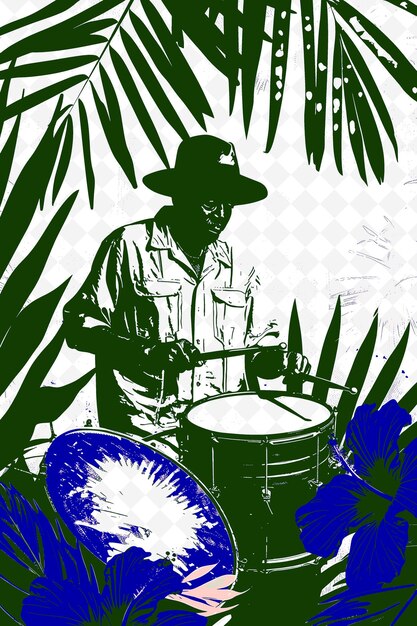 PSD a man playing a zabumba with a historical brazilian drumstic illustration brazilian life and culture