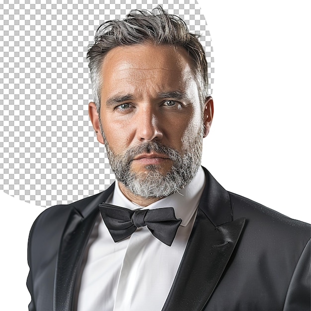 PSD man portrait in black suit on transparent background