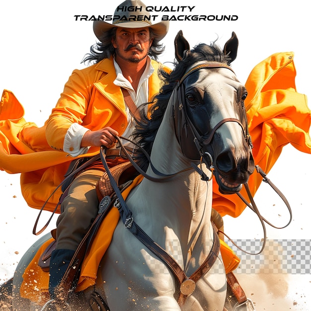 PSD a man riding a horse with a yellow jacket on