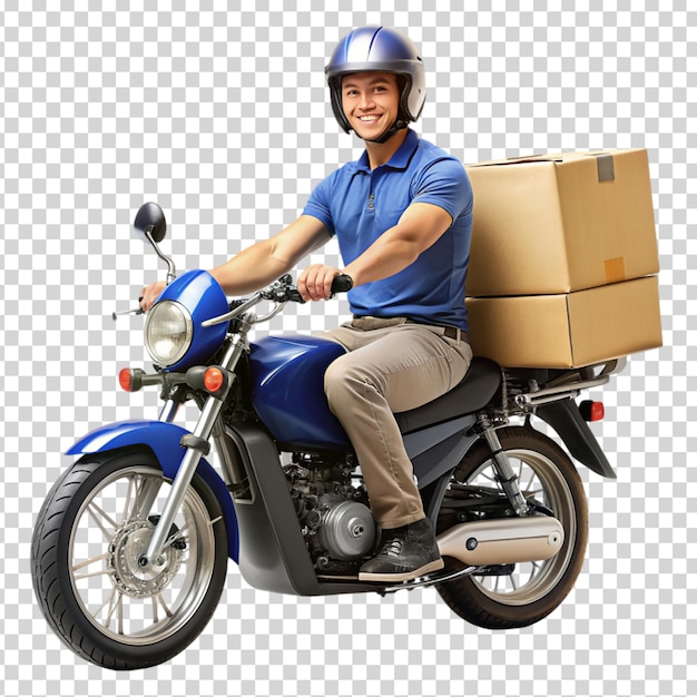 A man riding a red motorcycle on transparent background