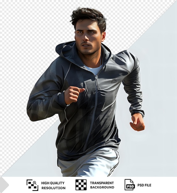 Man Running in Black Jacket Transparent Background PSD File