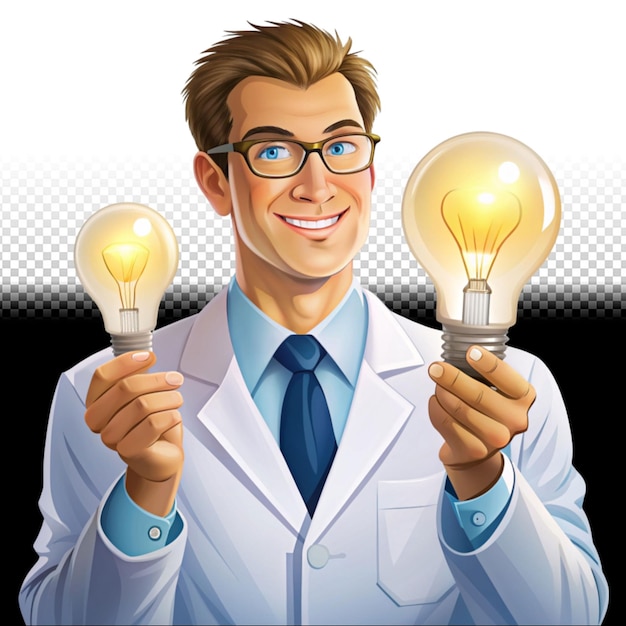 PSD man scientist holding bulb vector