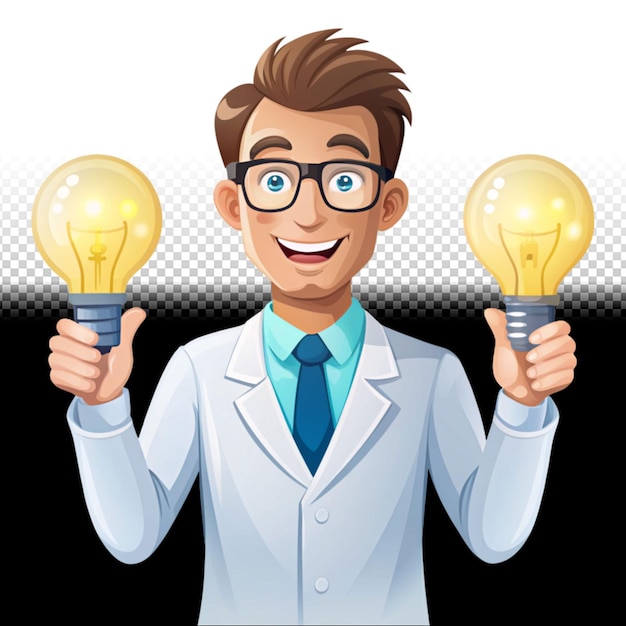 PSD man scientist holding bulb vector