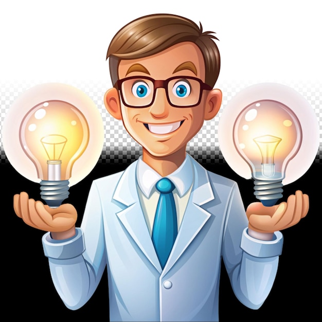 PSD man scientist holding bulb vector