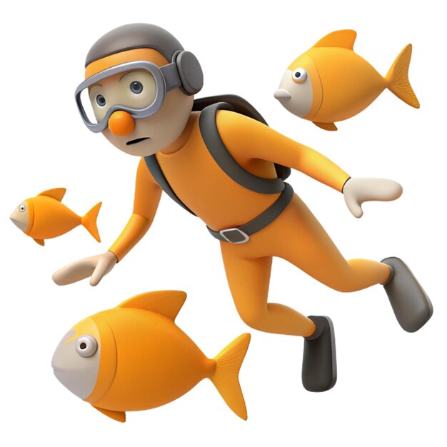 PSD a man in a scuba suit with a scuba mask and orange fish