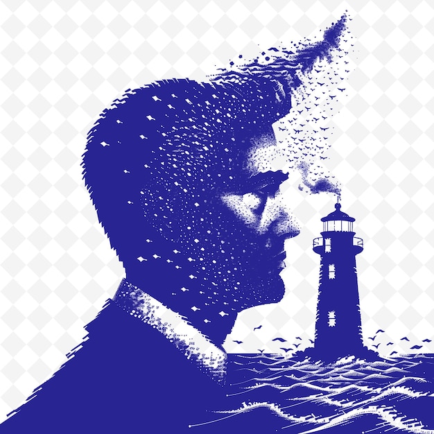 PSD a man in a sea with a lighthouse in the background